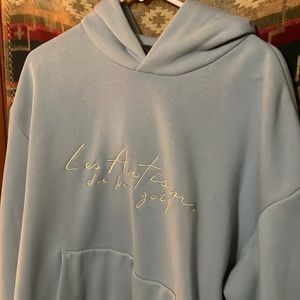 H&M French script cerulean hoodie L